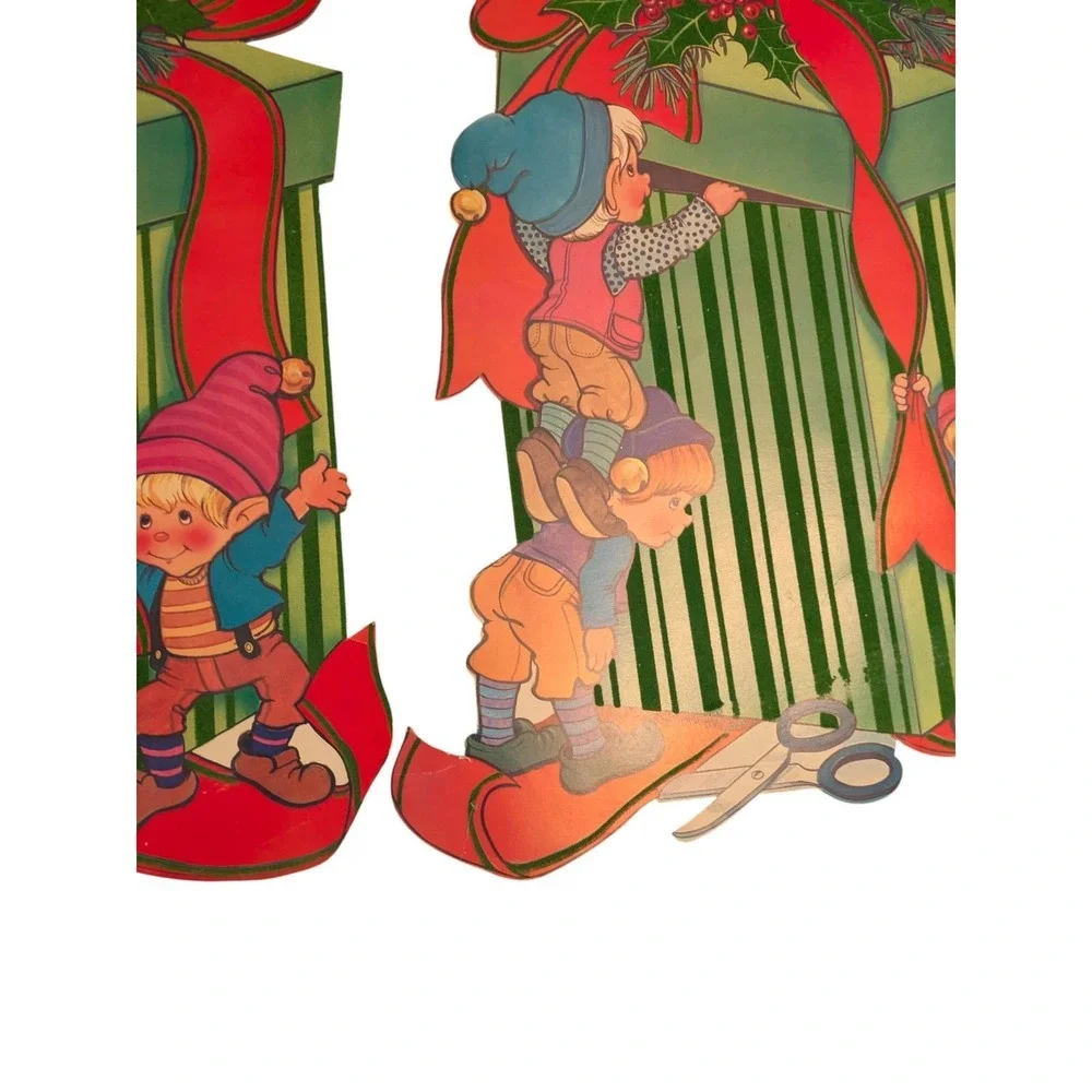 CLEARANCE! Christmas‎ Cutout Wall Decoratipn Gift Elf Scissors Holly Bow  Lot 2